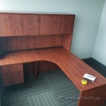 Autumn Maple L Suite Office Desk With Drawer & Overhead Storage